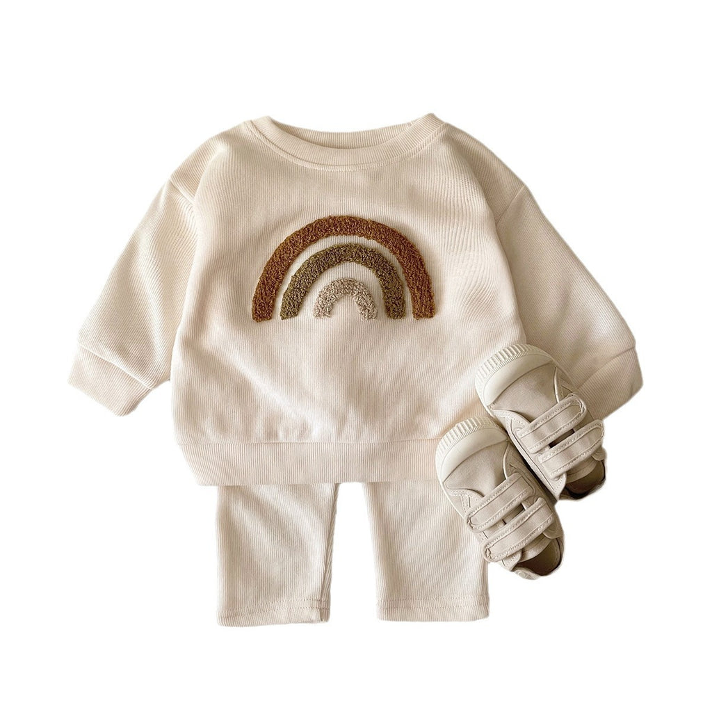 Spring and Autumn Newborn Alphabet Embroidery Baby Long Sleeve Two-Piece Suit