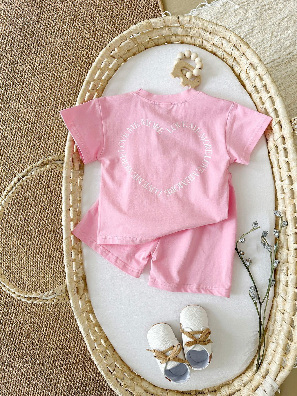 Heart Printing Short Sleeve Suit Korean Style Baby Boys' and Girls' Clothing Two-Piece Set