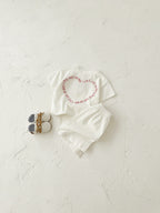 Heart Printing Short Sleeve Suit Korean Style Baby Boys' and Girls' Clothing Two-Piece Set
