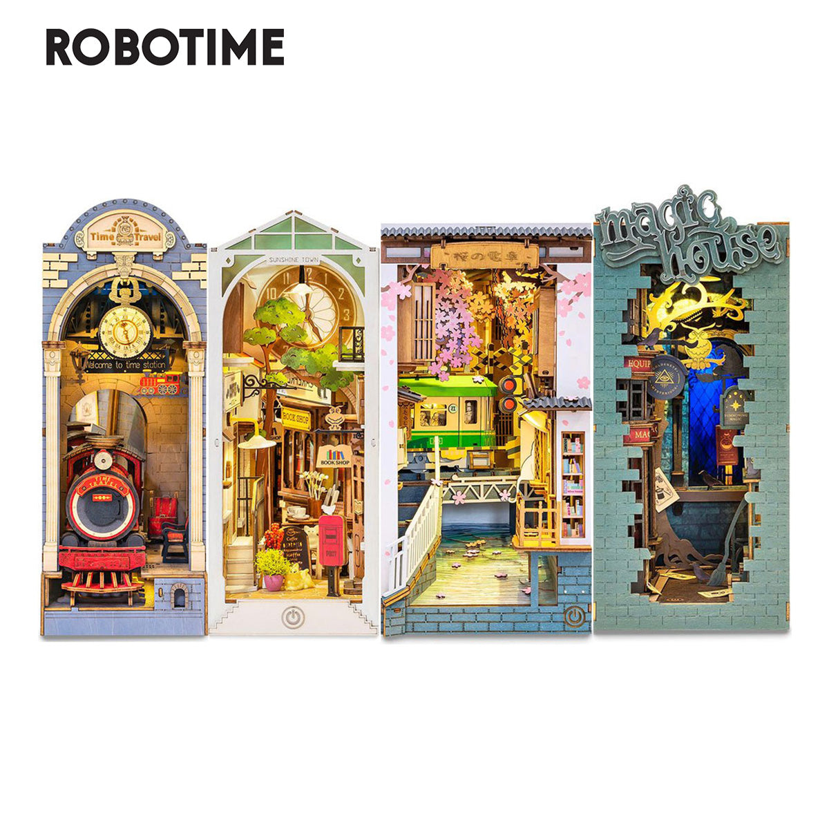 Robotime Rolife Book Nooks Series Stories in Books 4 Kinds DIY Wooden Miniature House Furniture Sakura Densya TGB01 Dropshipping