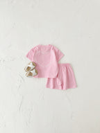 Heart Printing Short Sleeve Suit Korean Style Baby Boys' and Girls' Clothing Two-Piece Set