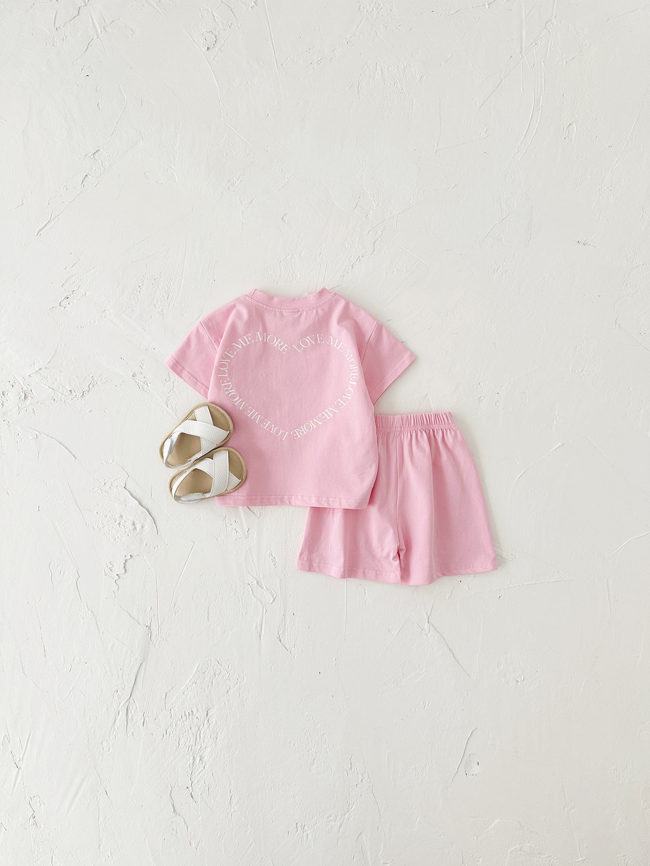 Heart Printing Short Sleeve Suit Korean Style Baby Boys' and Girls' Clothing Two-Piece Set