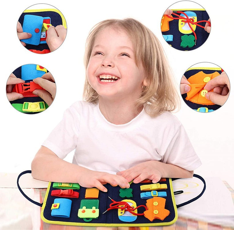 Interactive Busy Board for Kids - A Fun and Educational Dressing & Buttoning Toy for Early Learning and Sensory Exploration