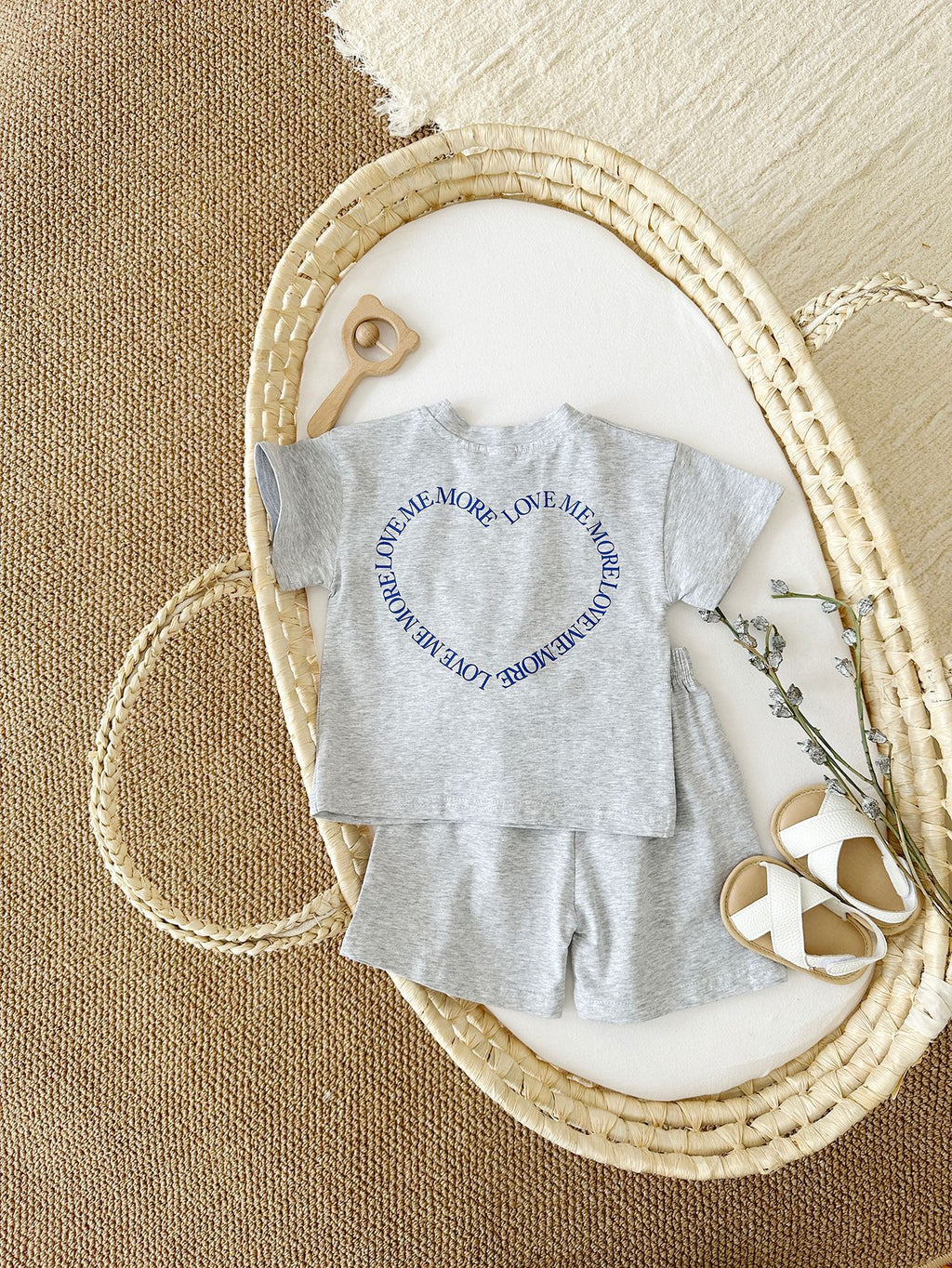 Heart Printing Short Sleeve Suit Korean Style Baby Boys' and Girls' Clothing Two-Piece Set