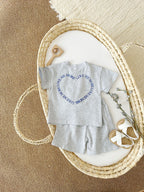 Heart Printing Short Sleeve Suit Korean Style Baby Boys' and Girls' Clothing Two-Piece Set