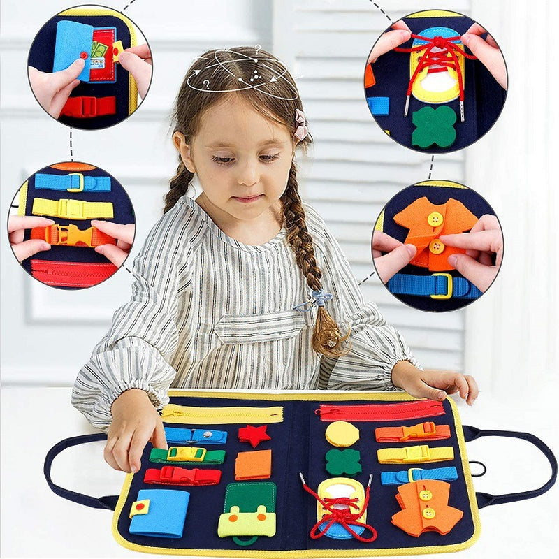 Interactive Busy Board for Kids - A Fun and Educational Dressing & Buttoning Toy for Early Learning and Sensory Exploration