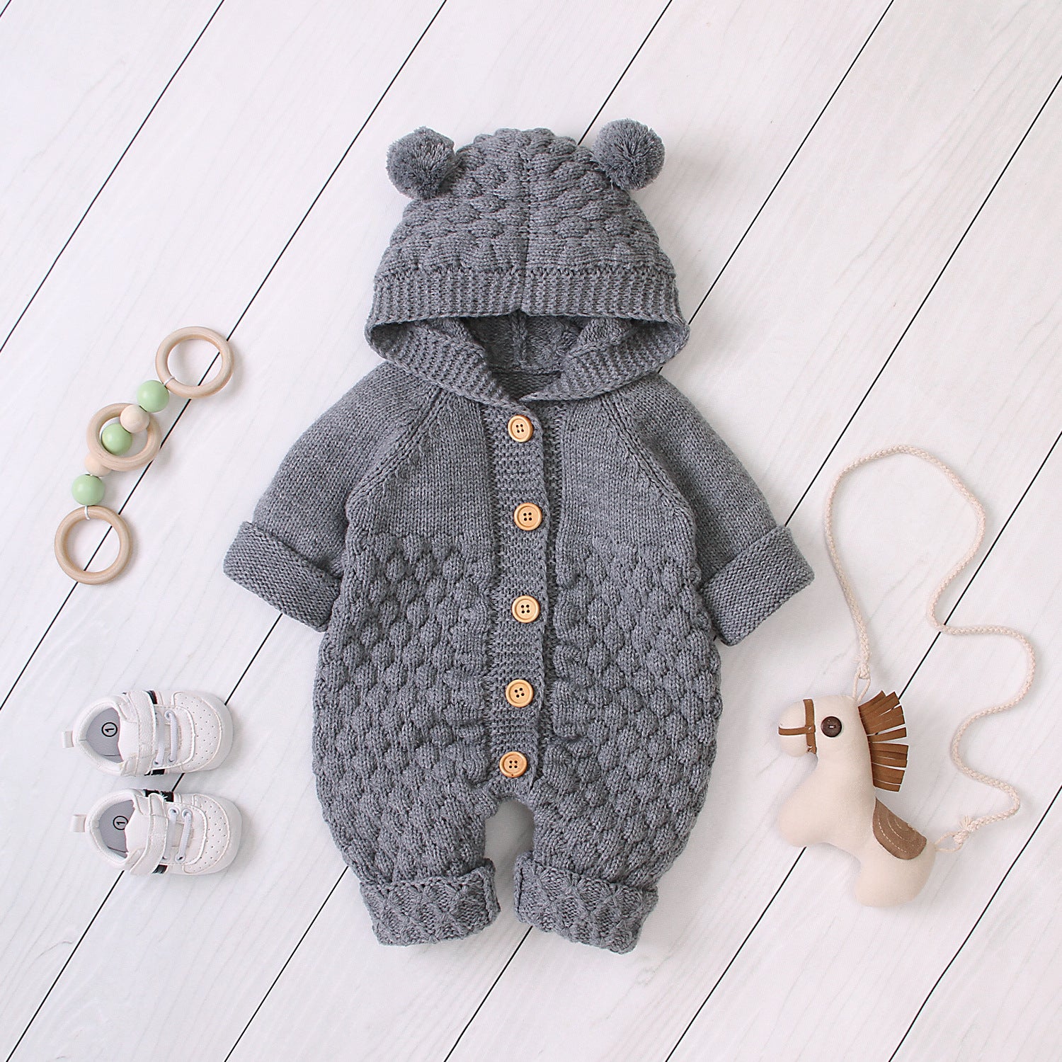 Hooded Knitted Jumpsuit For Cozy Winter Unisex