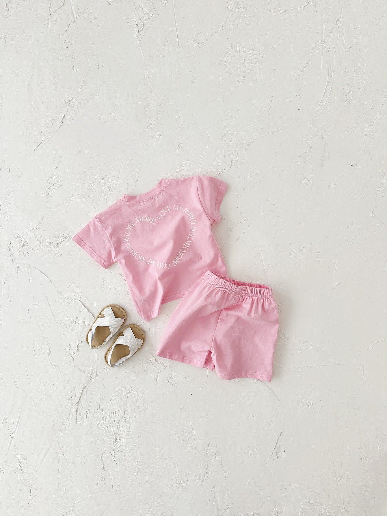 Heart Printing Short Sleeve Suit Korean Style Baby Boys' and Girls' Clothing Two-Piece Set