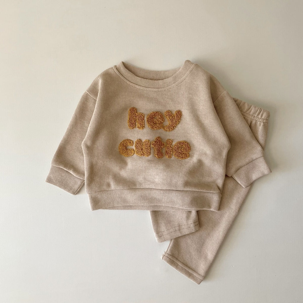 Spring and Autumn Newborn Alphabet Embroidery Baby Long Sleeve Two-Piece Suit