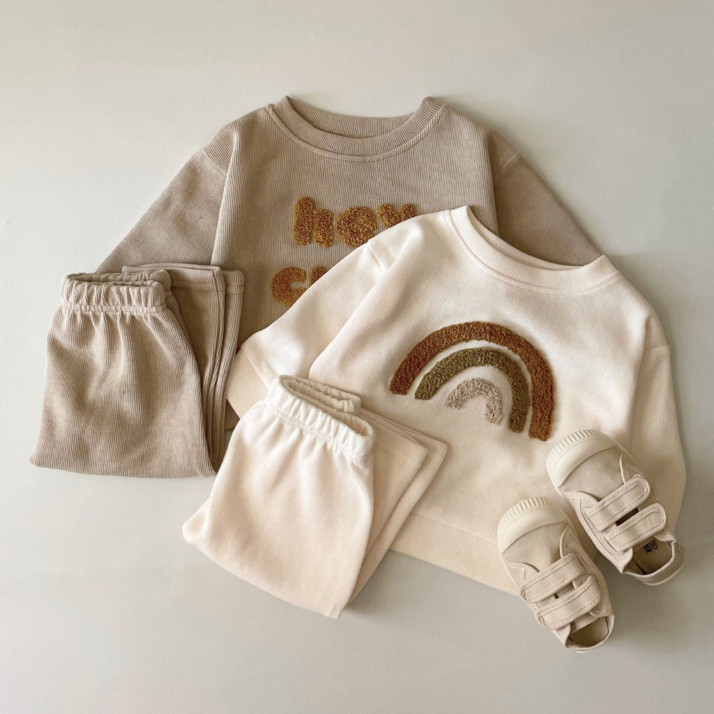 Spring and Autumn Newborn Alphabet Embroidery Baby Long Sleeve Two-Piece Suit