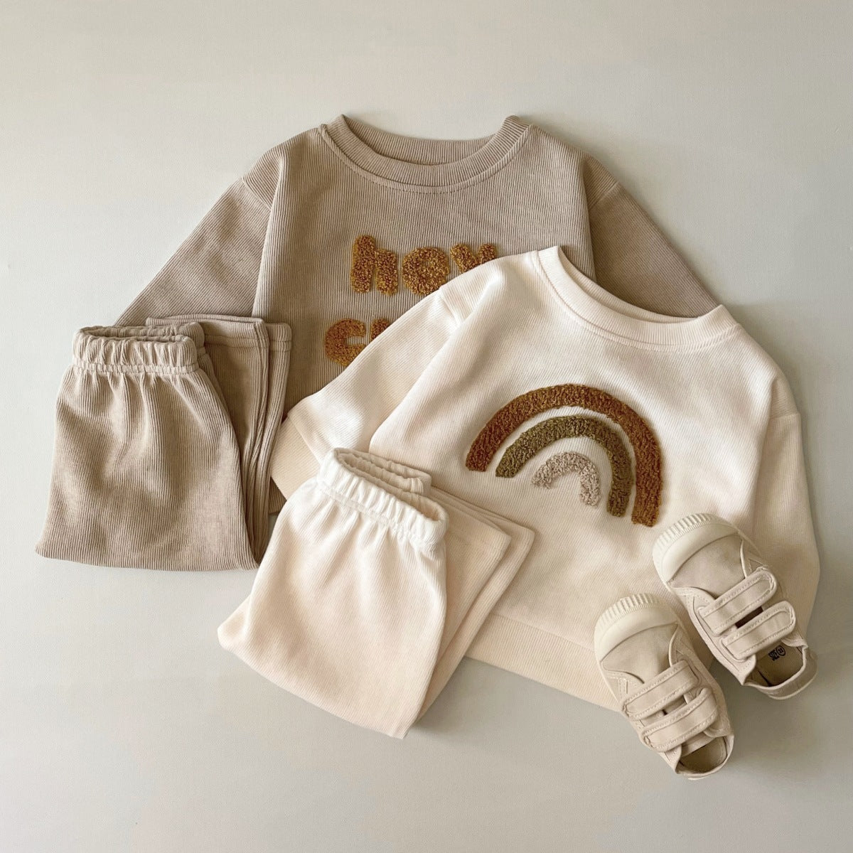 Spring and Autumn Newborn Alphabet Embroidery Baby Long Sleeve Two-Piece Suit