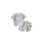 Heart Printing Short Sleeve Suit Korean Style Baby Boys' and Girls' Clothing Two-Piece Set