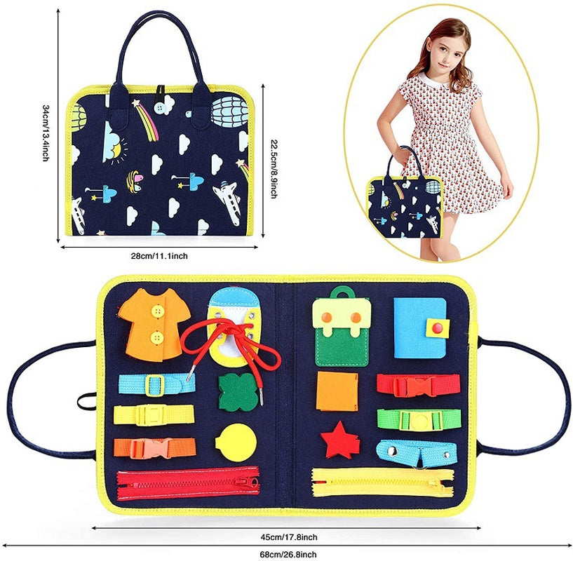 Interactive Busy Board for Kids - A Fun and Educational Dressing & Buttoning Toy for Early Learning and Sensory Exploration