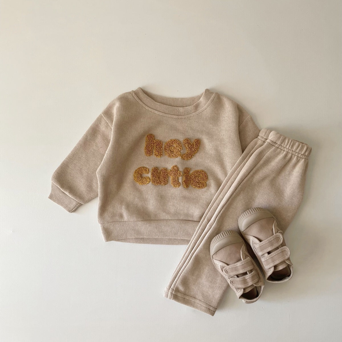 Spring and Autumn Newborn Alphabet Embroidery Baby Long Sleeve Two-Piece Suit