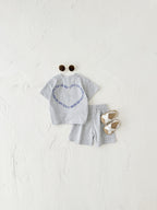Heart Printing Short Sleeve Suit Korean Style Baby Boys' and Girls' Clothing Two-Piece Set