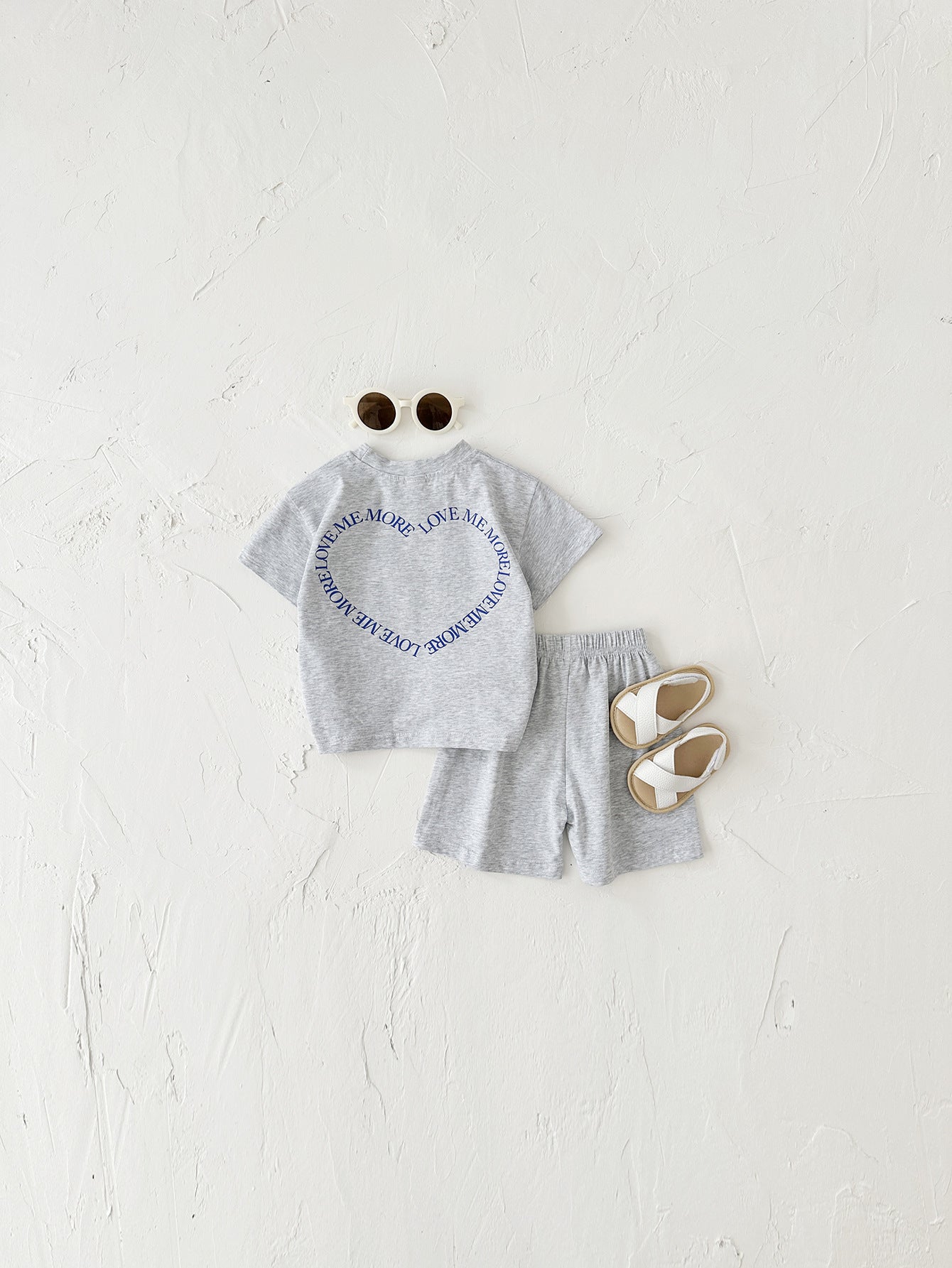Heart Printing Short Sleeve Suit Korean Style Baby Boys' and Girls' Clothing Two-Piece Set