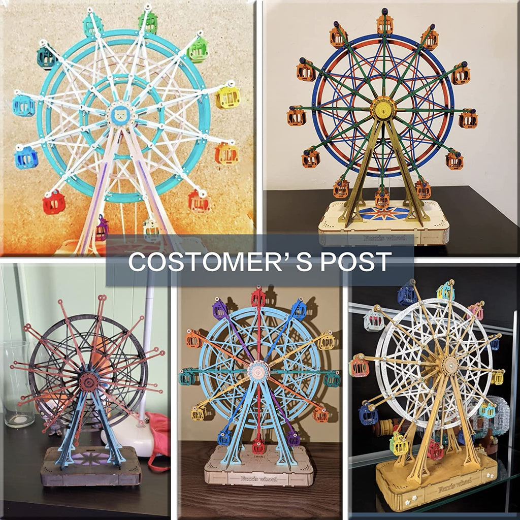 Robotime DIY Wooden Rotatable Ferris Wheel Model with Playing Music Toys for Children Birthday TGN01