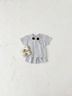 Heart Printing Short Sleeve Suit Korean Style Baby Boys' and Girls' Clothing Two-Piece Set