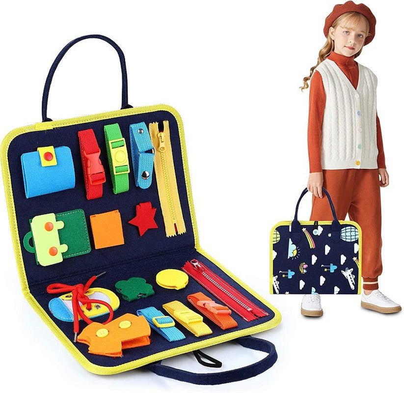 Interactive Busy Board for Kids - A Fun and Educational Dressing & Buttoning Toy for Early Learning and Sensory Exploration