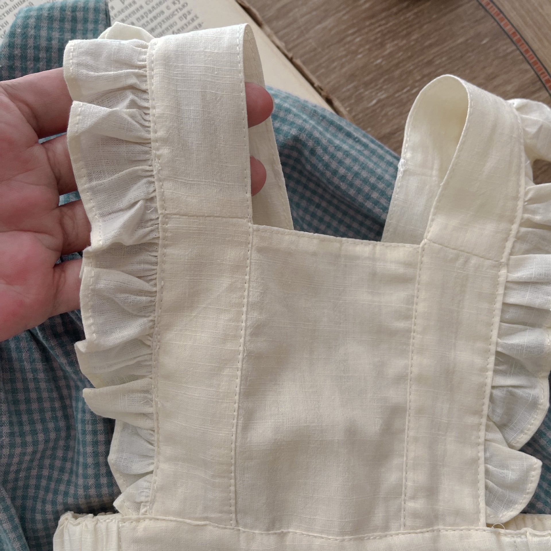 Infant Single-Breasted Long Sleeve Small Plaid Romper Sling Small Overskirt