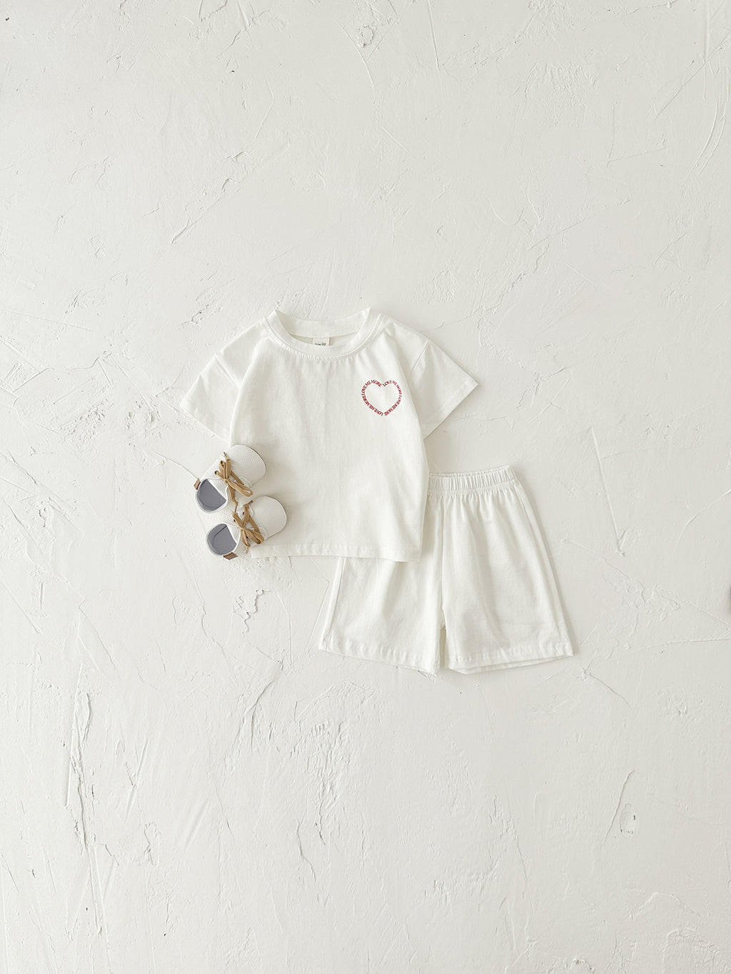 Heart Printing Short Sleeve Suit Korean Style Baby Boys' and Girls' Clothing Two-Piece Set