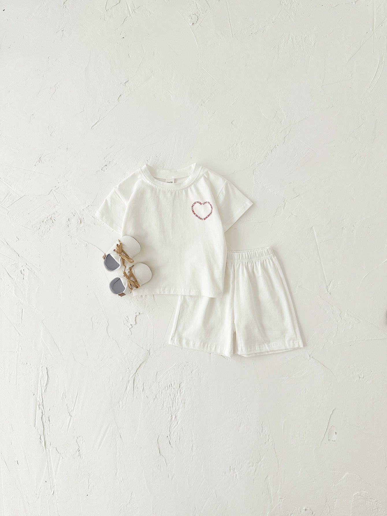 Heart Printing Short Sleeve Suit Korean Style Baby Boys' and Girls' Clothing Two-Piece Set