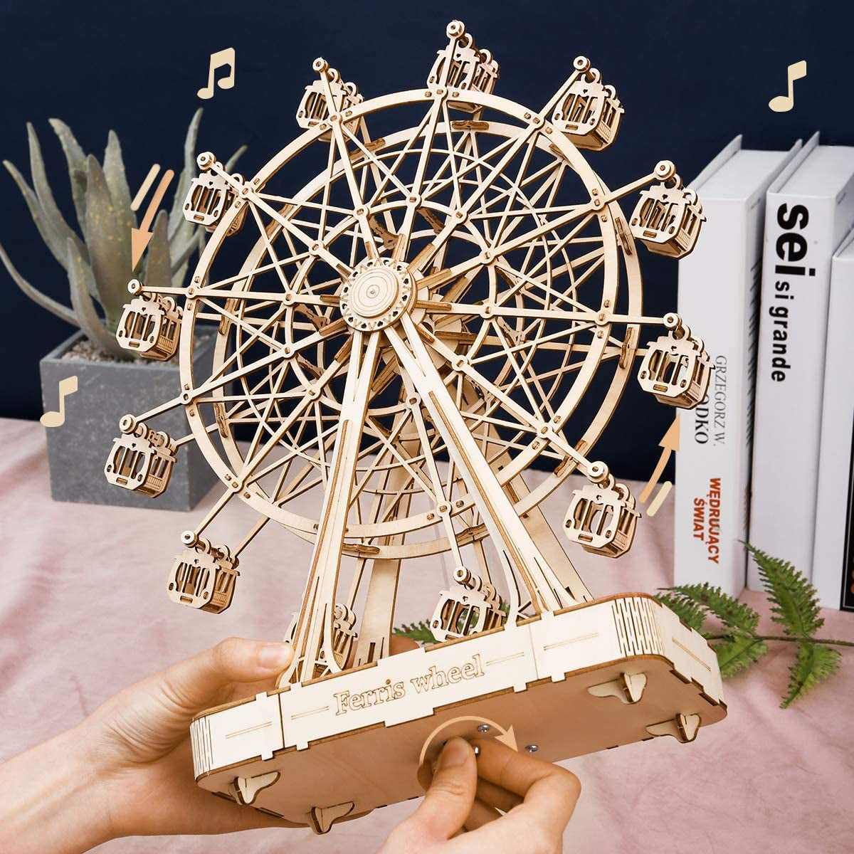 Robotime DIY Wooden Rotatable Ferris Wheel Model with Playing Music Toys for Children Birthday TGN01