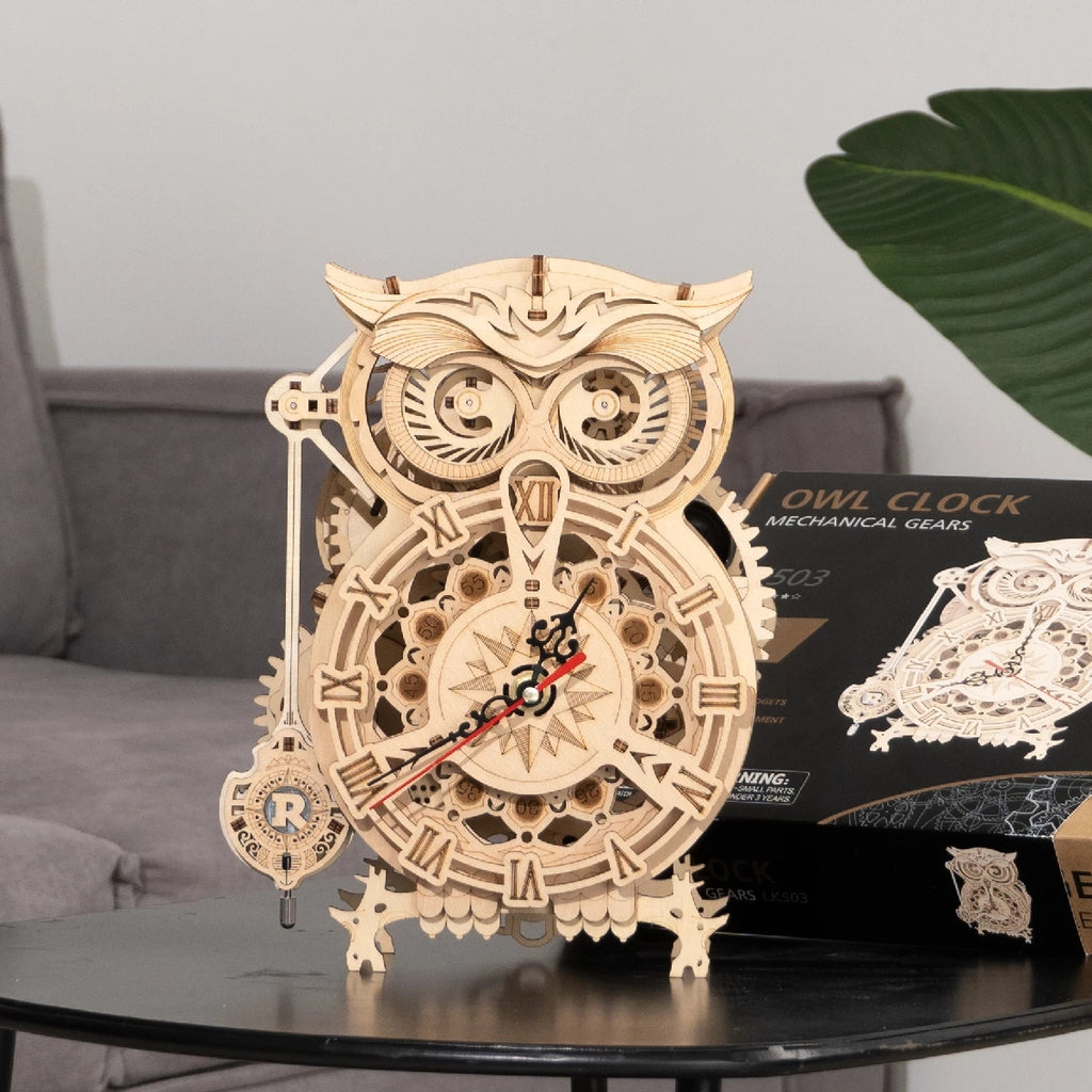 Robotime Rokr Creative DIY Toys 3D Owl Wooden Clock Building Block Kits for Children Christmas Gifts Home Decoration LK503