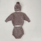 Infant Baby Girl Mixed Color Thick Needle Pullover Pants Pullover Fur Ball Knitted Hat 3-Piece Set
